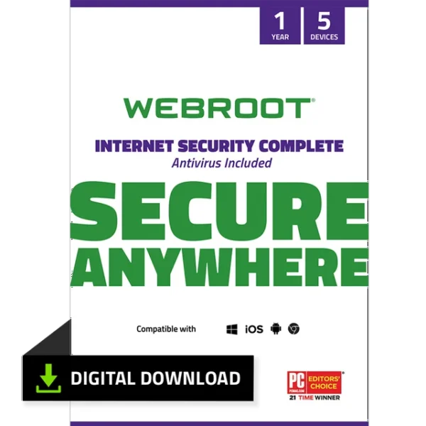 Webroot Internet Security Complete with Antivirus Protection for 5 Device, 1 Year Subscription